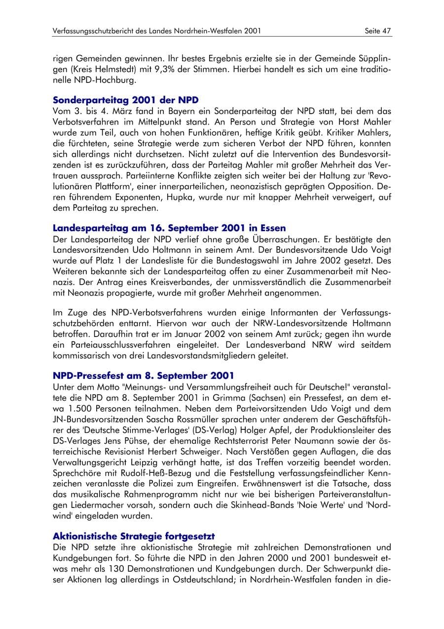 Seite 47 des Verfassungsschutzbericht 2001 Nordrhein-Westfalen