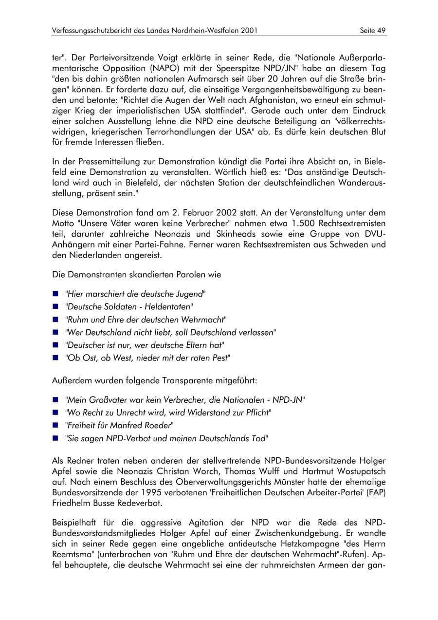 Seite 49 des Verfassungsschutzbericht 2001 Nordrhein-Westfalen