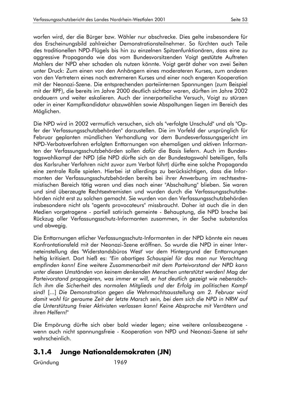 Seite 53 des Verfassungsschutzbericht 2001 Nordrhein-Westfalen