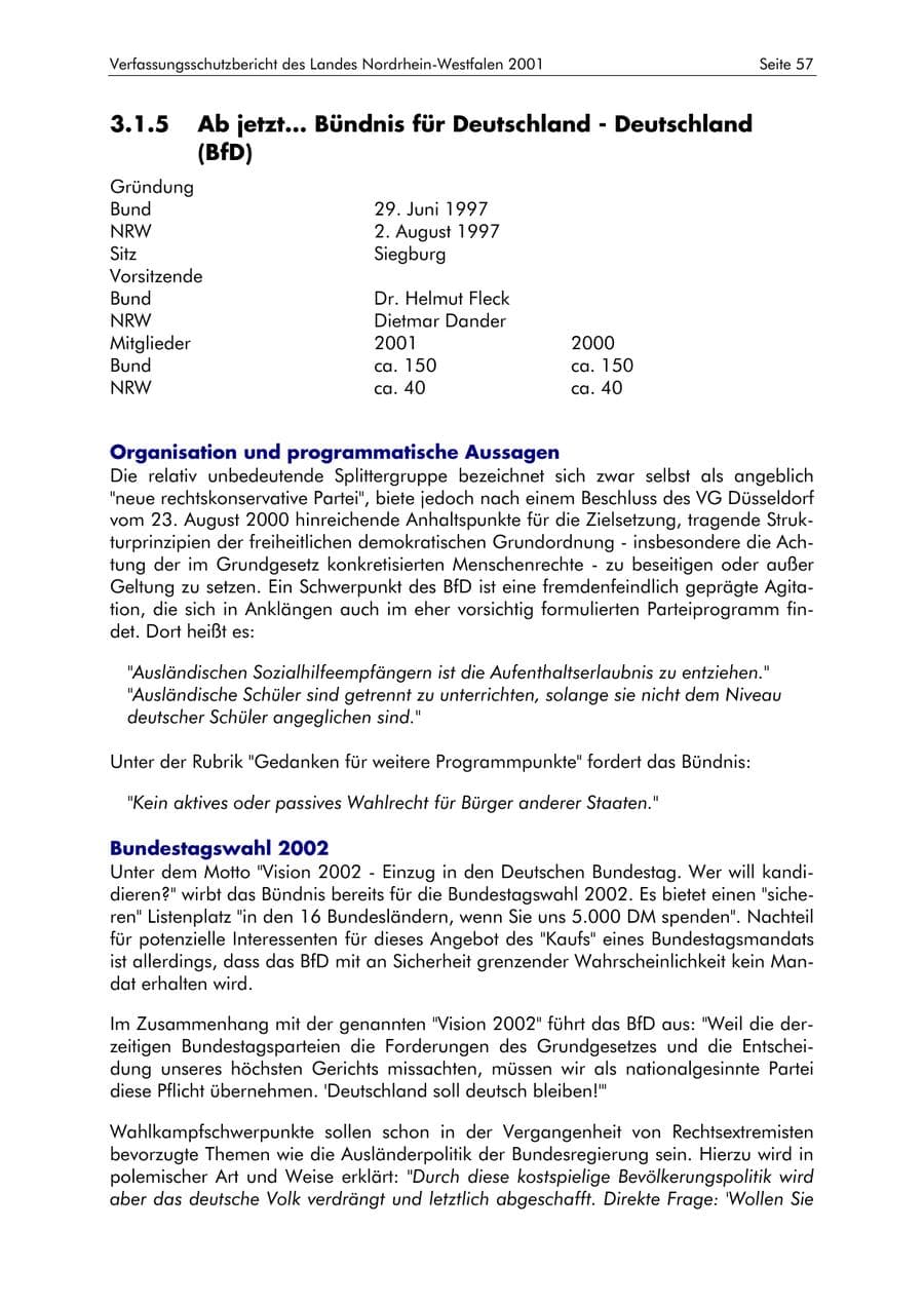 Seite 57 des Verfassungsschutzbericht 2001 Nordrhein-Westfalen