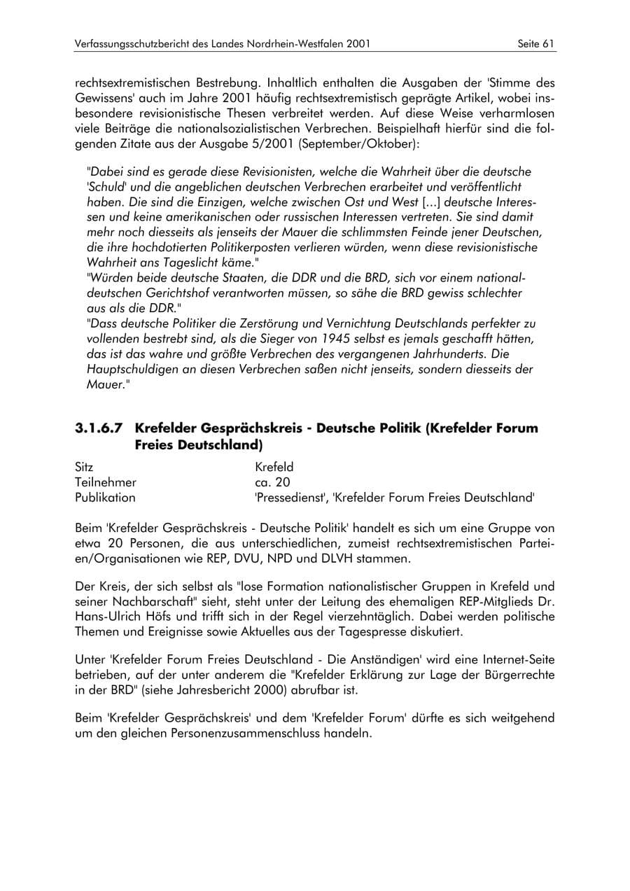 Seite 61 des Verfassungsschutzbericht 2001 Nordrhein-Westfalen