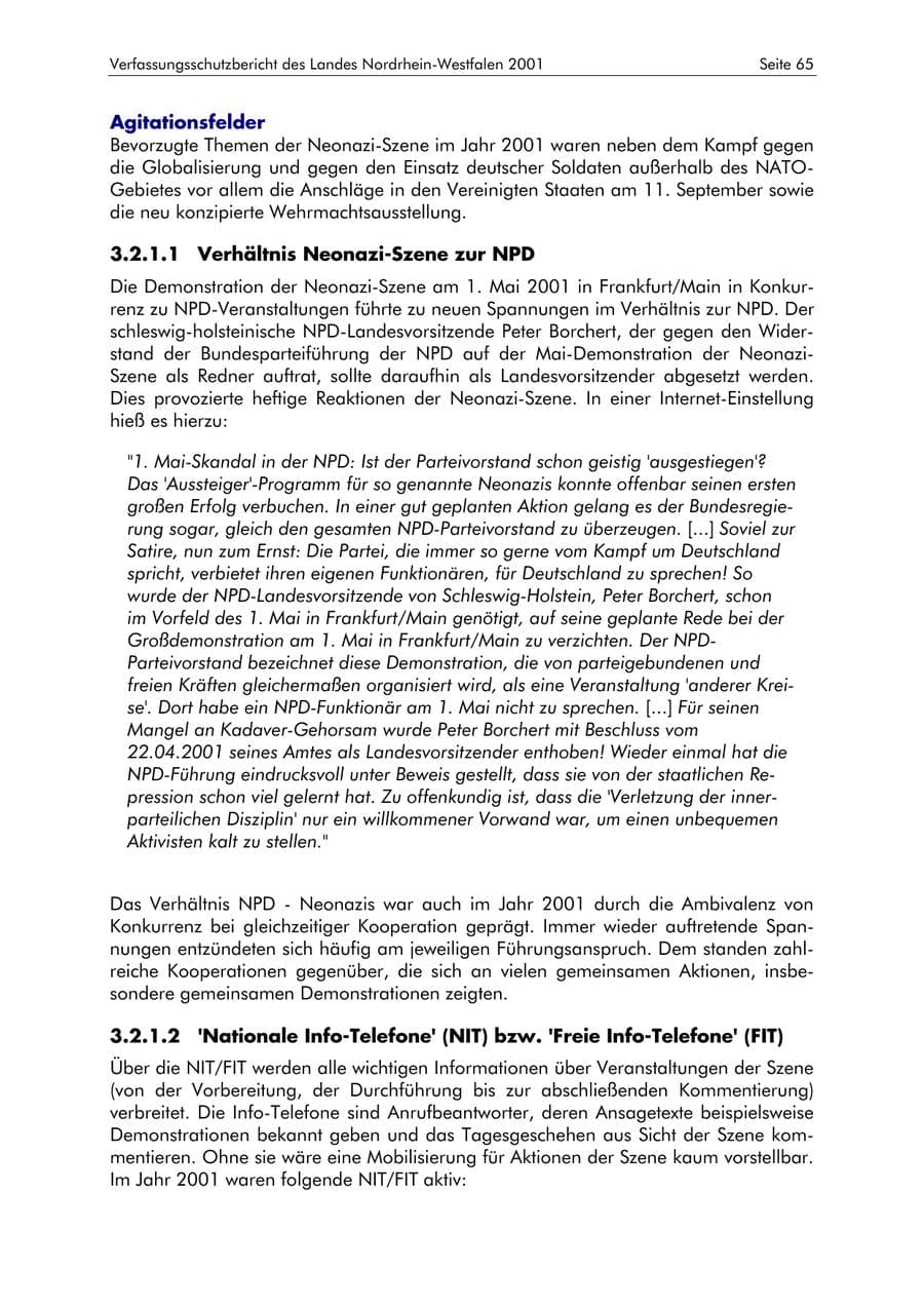 Seite 65 des Verfassungsschutzbericht 2001 Nordrhein-Westfalen