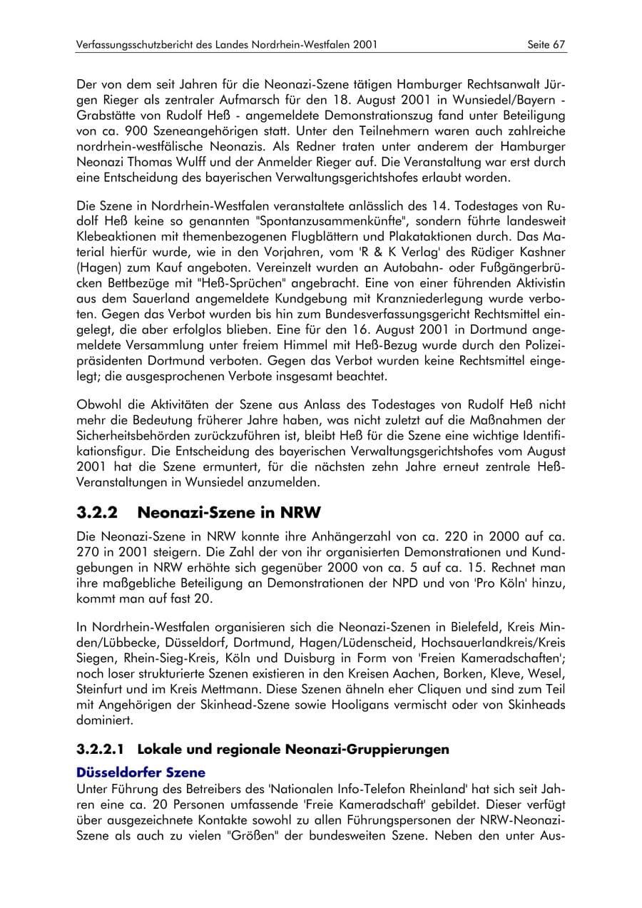 Seite 67 des Verfassungsschutzbericht 2001 Nordrhein-Westfalen