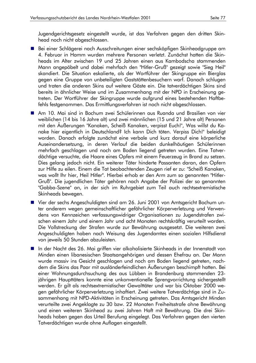 Seite 77 des Verfassungsschutzbericht 2001 Nordrhein-Westfalen