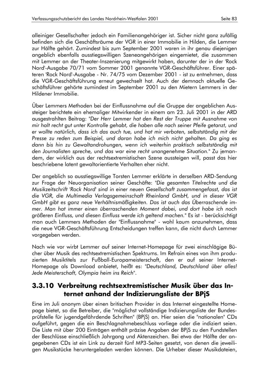 Seite 83 des Verfassungsschutzbericht 2001 Nordrhein-Westfalen