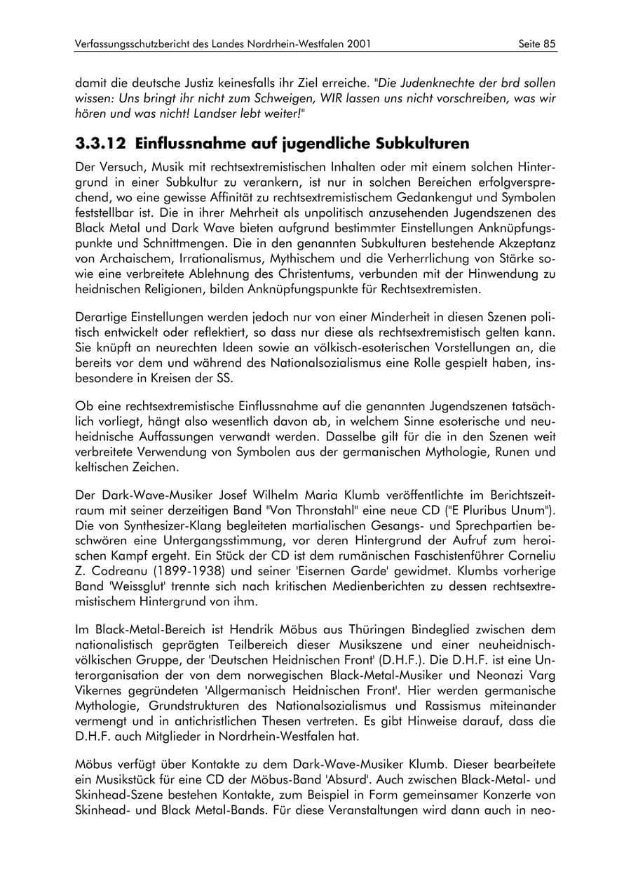 Seite 85 des Verfassungsschutzbericht 2001 Nordrhein-Westfalen