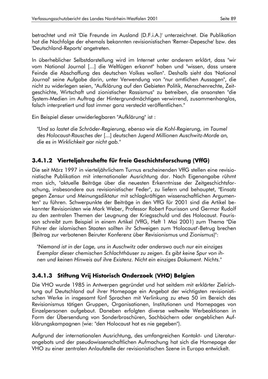 Seite 89 des Verfassungsschutzbericht 2001 Nordrhein-Westfalen