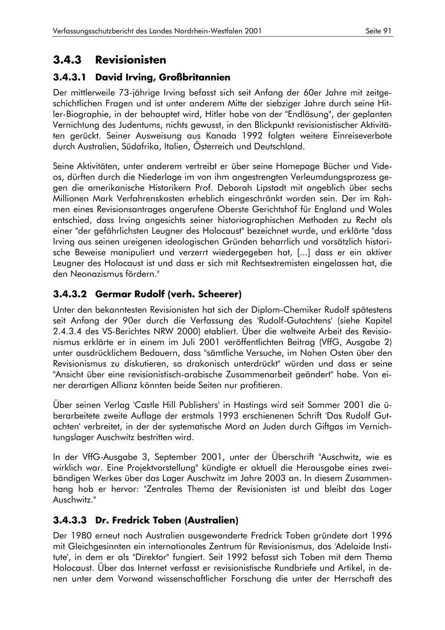 Seite 91 des Verfassungsschutzbericht 2001 Nordrhein-Westfalen