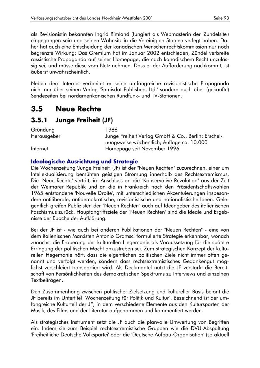 Seite 93 des Verfassungsschutzbericht 2001 Nordrhein-Westfalen