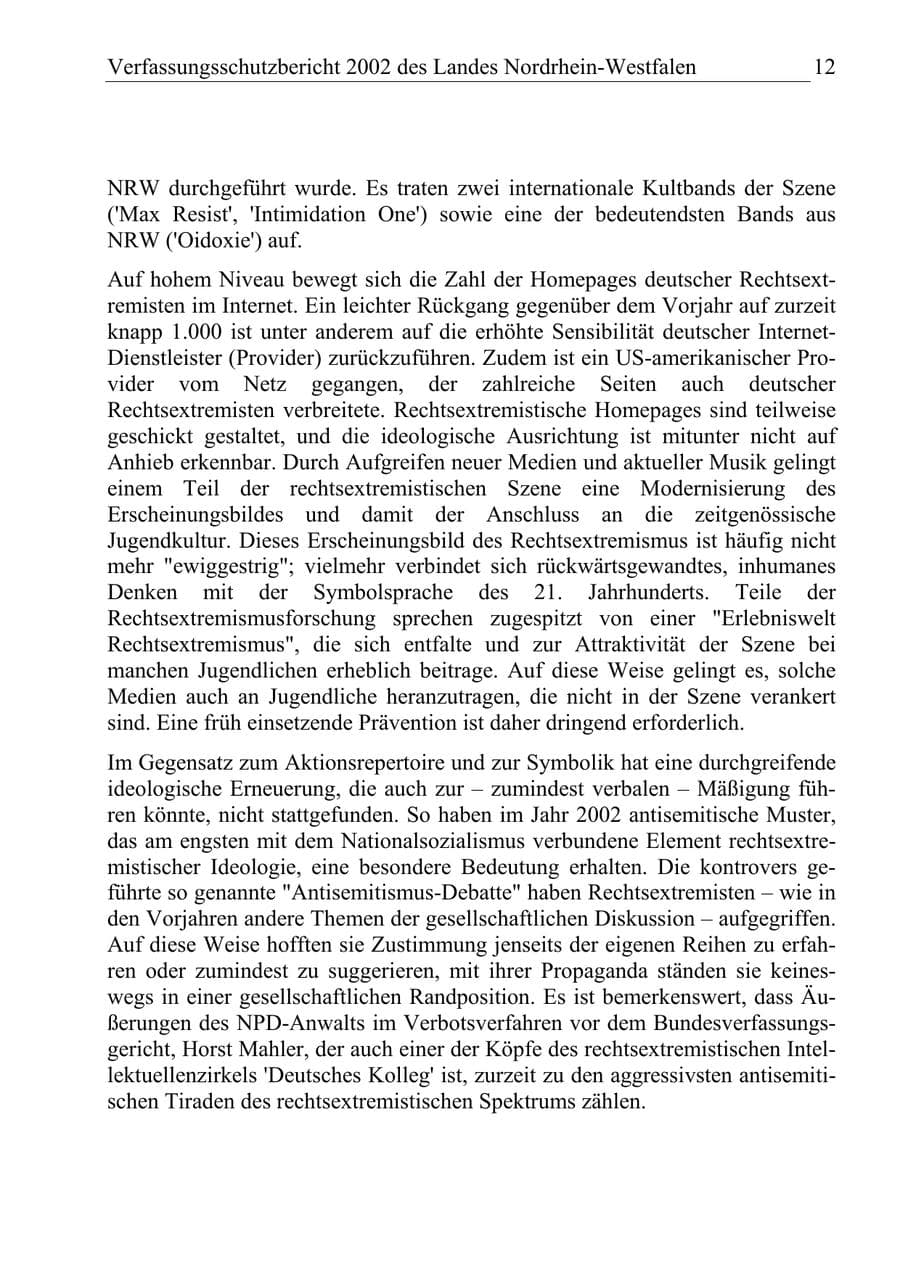 Seite 11 des Verfassungsschutzbericht 2002 Nordrhein-Westfalen