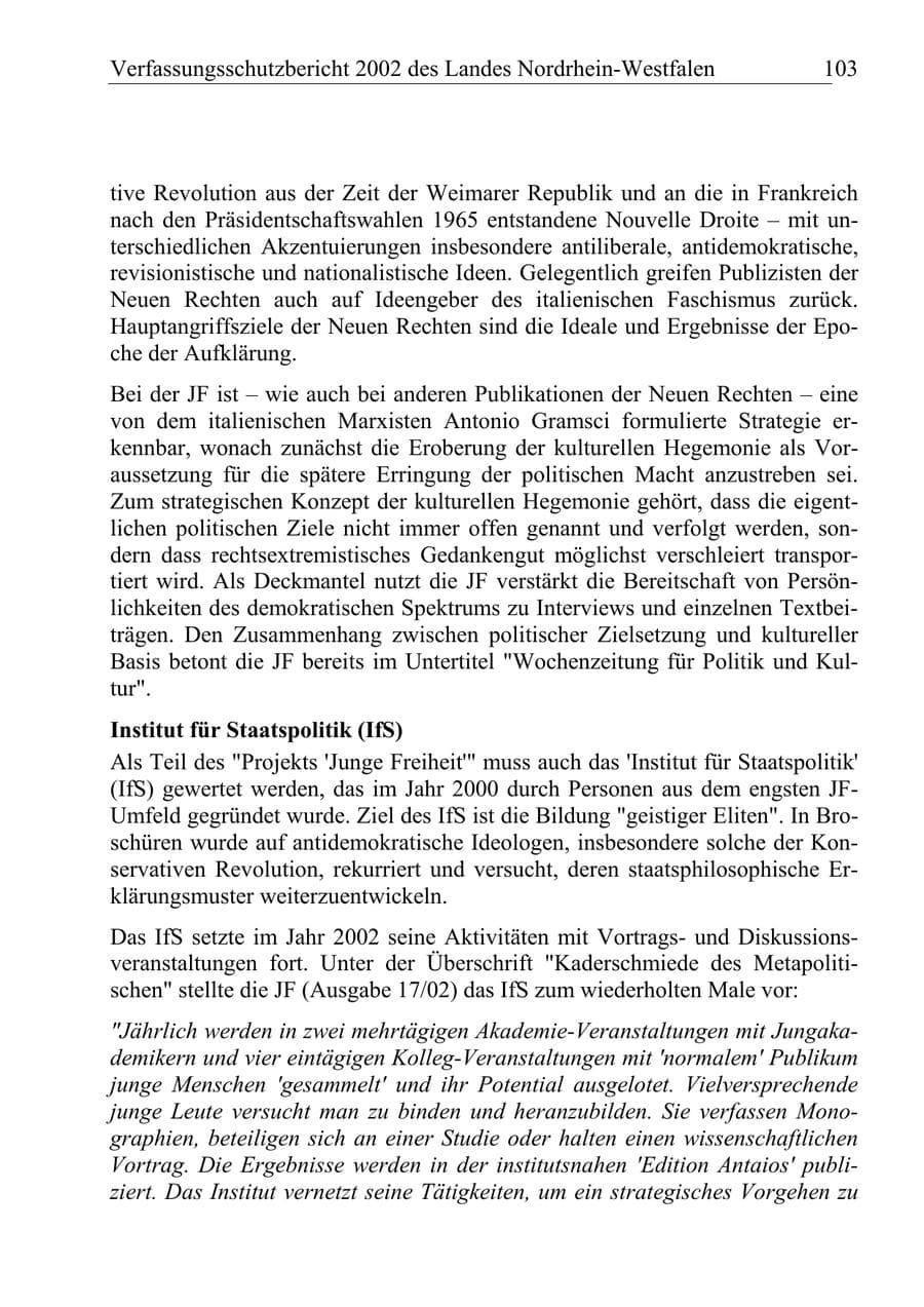 Seite 102 des Verfassungsschutzbericht 2002 Nordrhein-Westfalen