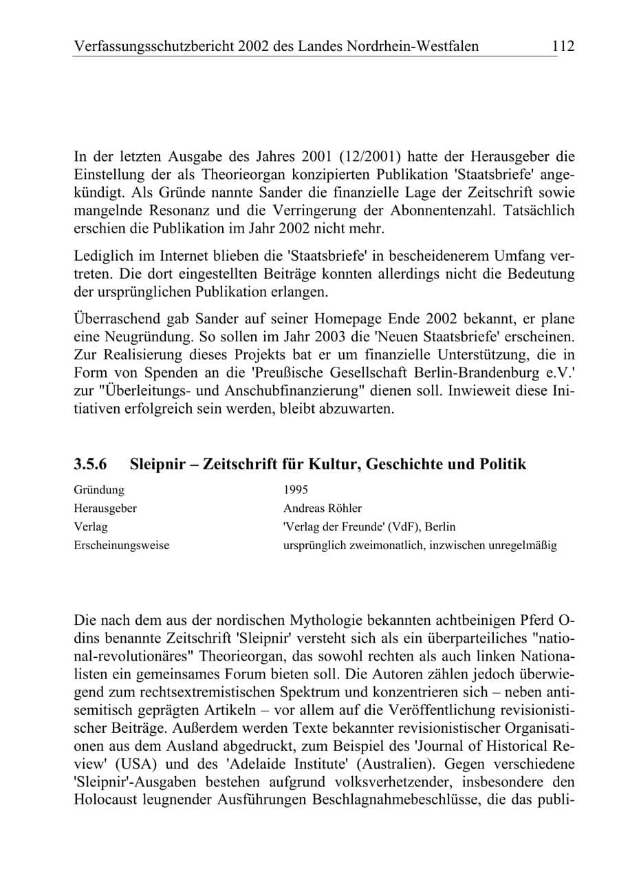Seite 111 des Verfassungsschutzbericht 2002 Nordrhein-Westfalen