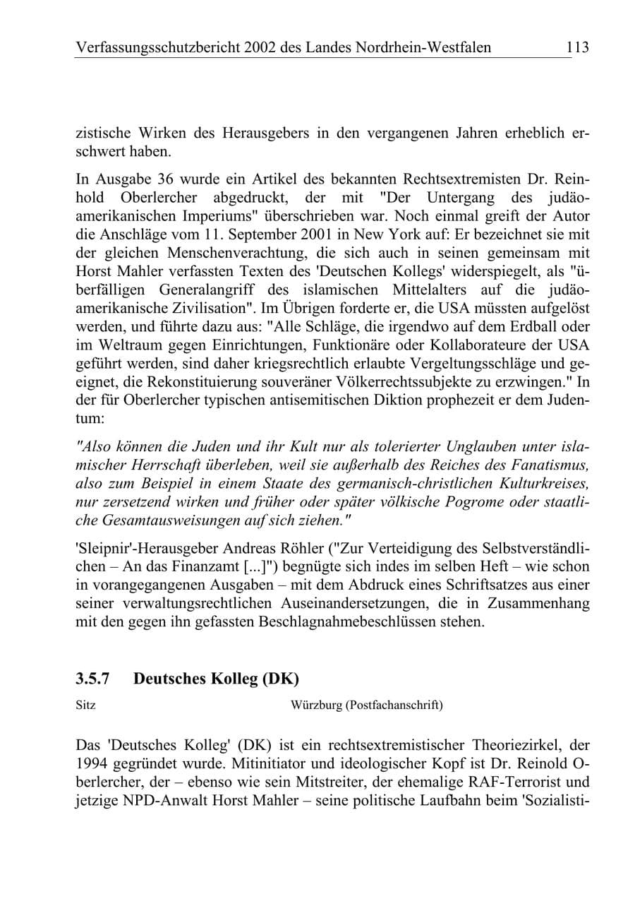 Seite 112 des Verfassungsschutzbericht 2002 Nordrhein-Westfalen