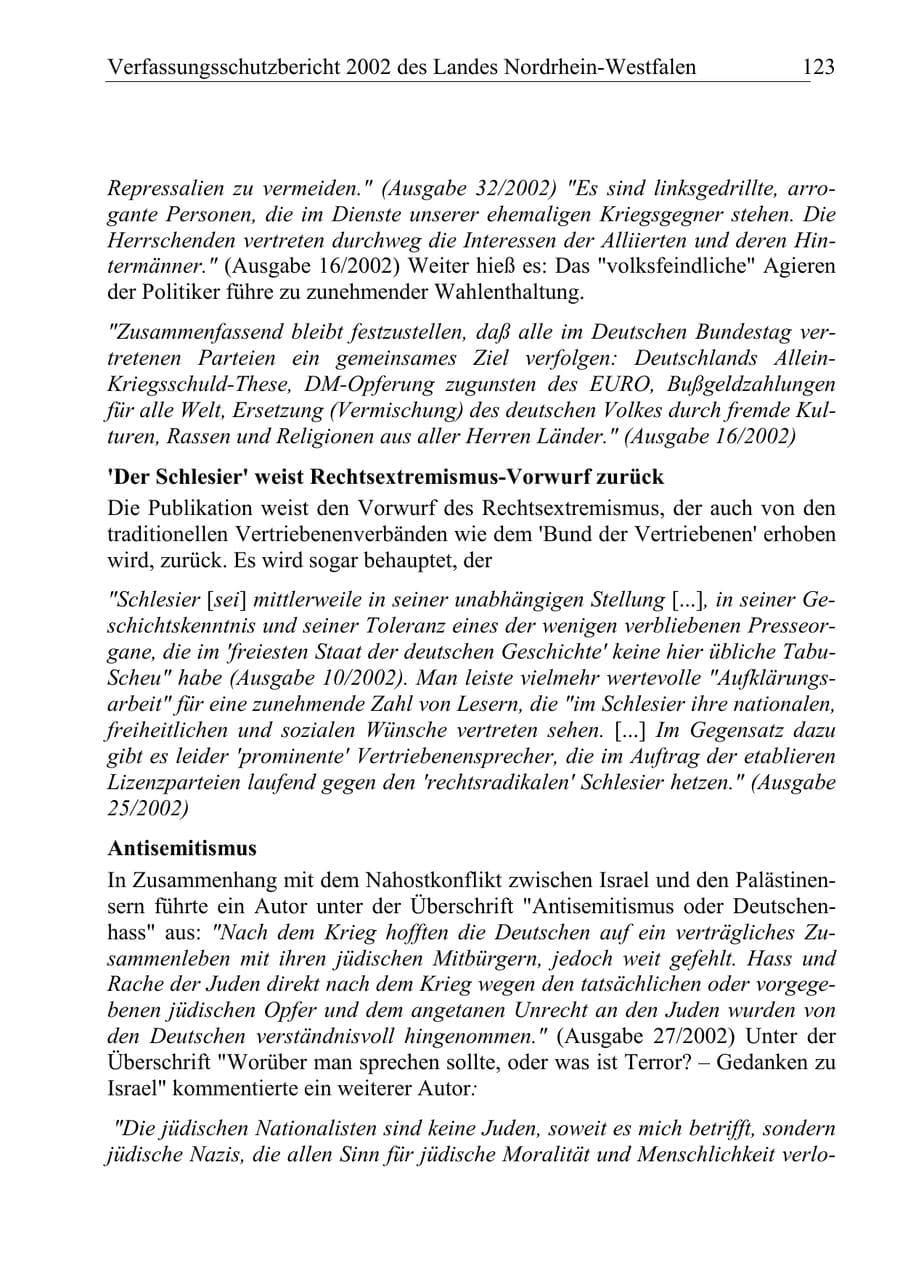 Seite 122 des Verfassungsschutzbericht 2002 Nordrhein-Westfalen
