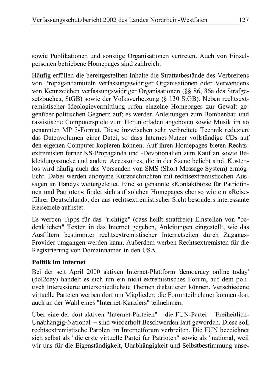 Seite 126 des Verfassungsschutzbericht 2002 Nordrhein-Westfalen