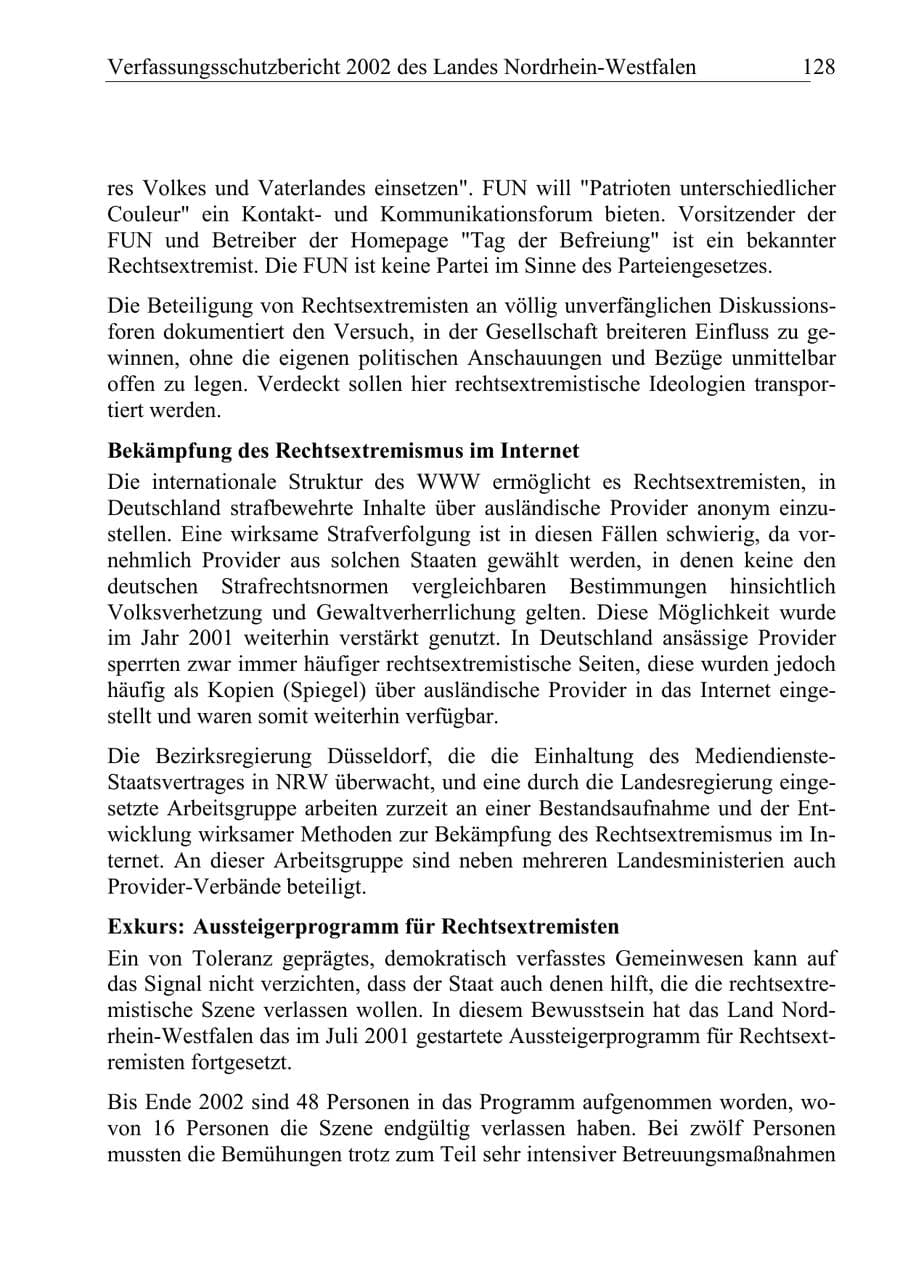 Seite 127 des Verfassungsschutzbericht 2002 Nordrhein-Westfalen