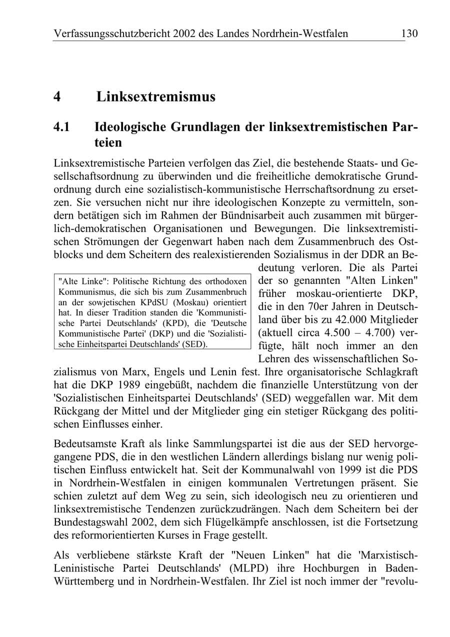 Seite 129 des Verfassungsschutzbericht 2002 Nordrhein-Westfalen