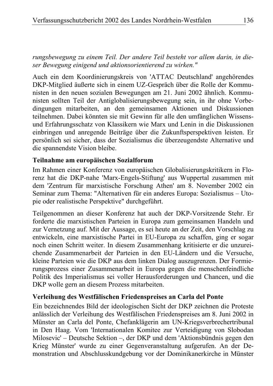 Seite 135 des Verfassungsschutzbericht 2002 Nordrhein-Westfalen