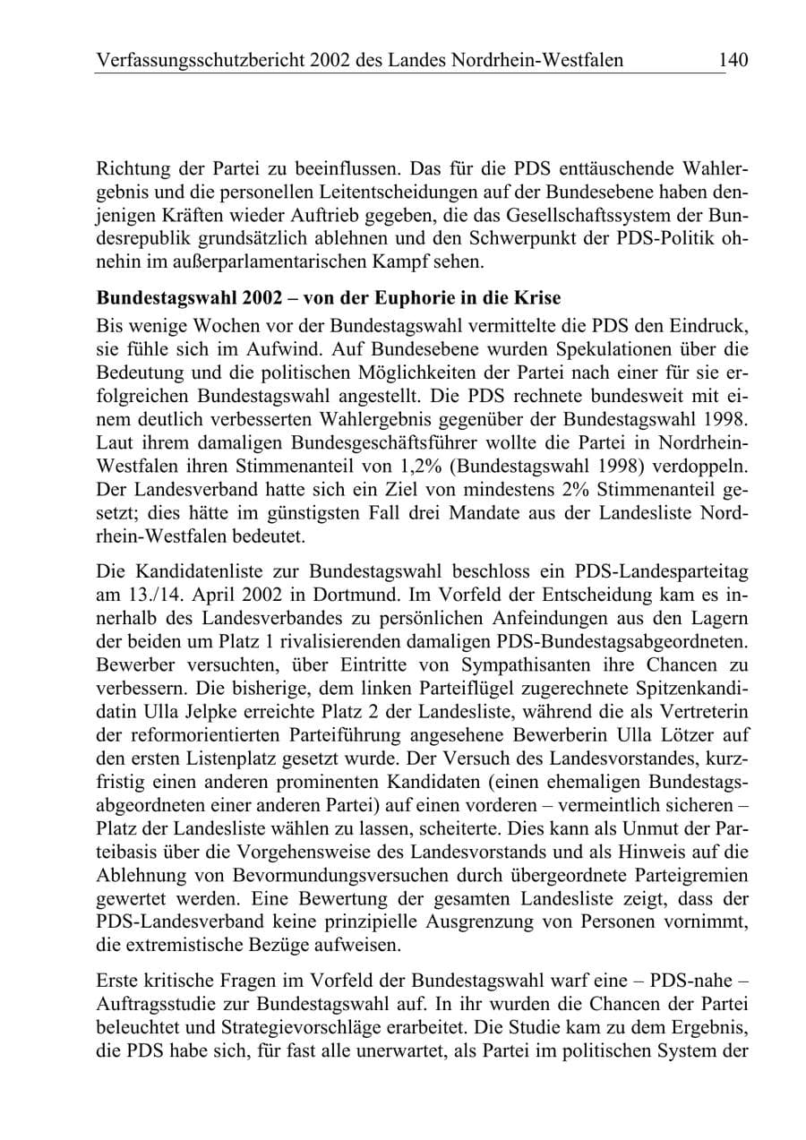 Seite 139 des Verfassungsschutzbericht 2002 Nordrhein-Westfalen