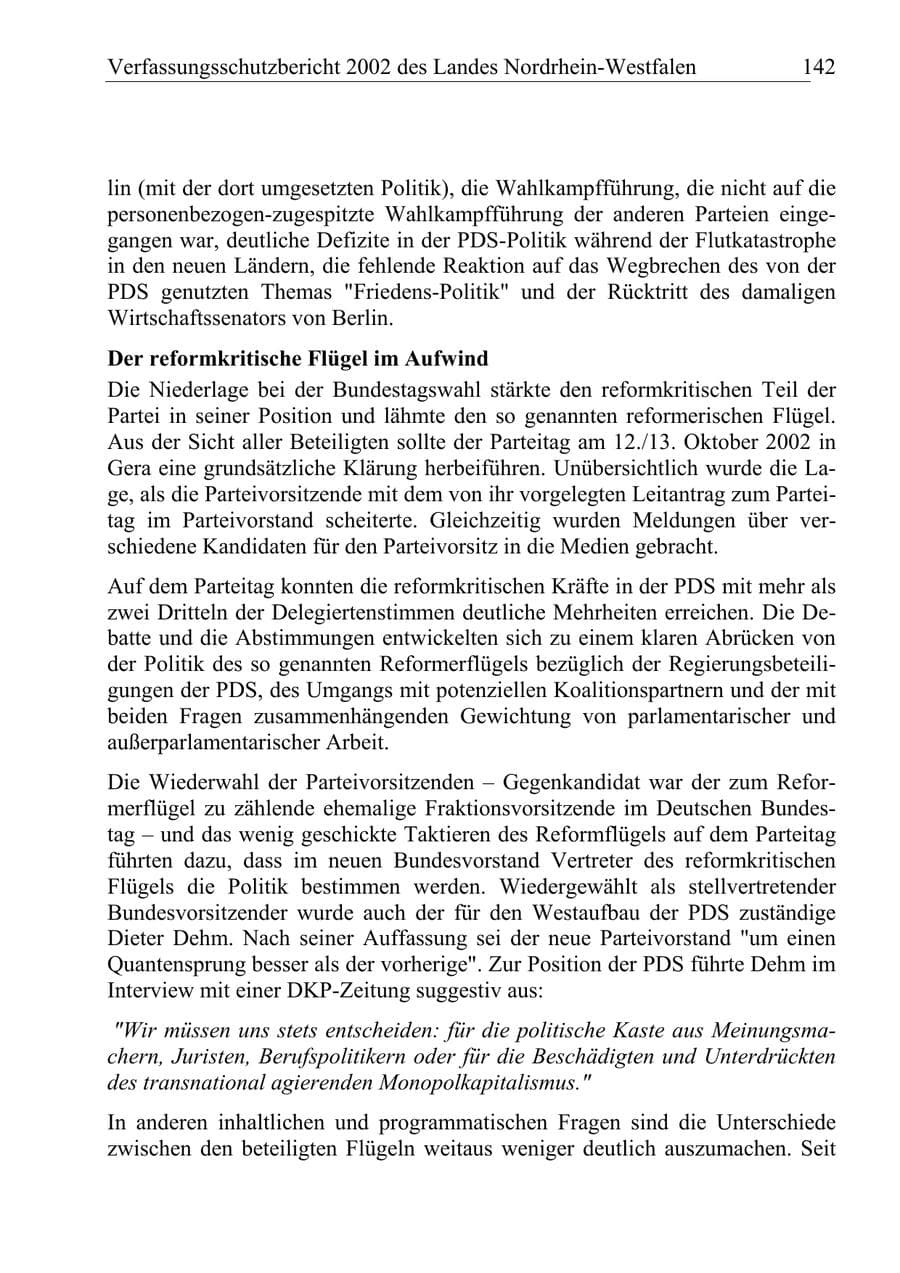 Seite 141 des Verfassungsschutzbericht 2002 Nordrhein-Westfalen