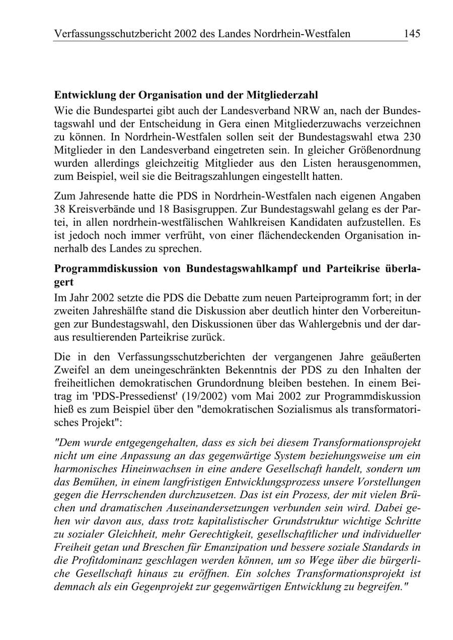 Seite 144 des Verfassungsschutzbericht 2002 Nordrhein-Westfalen