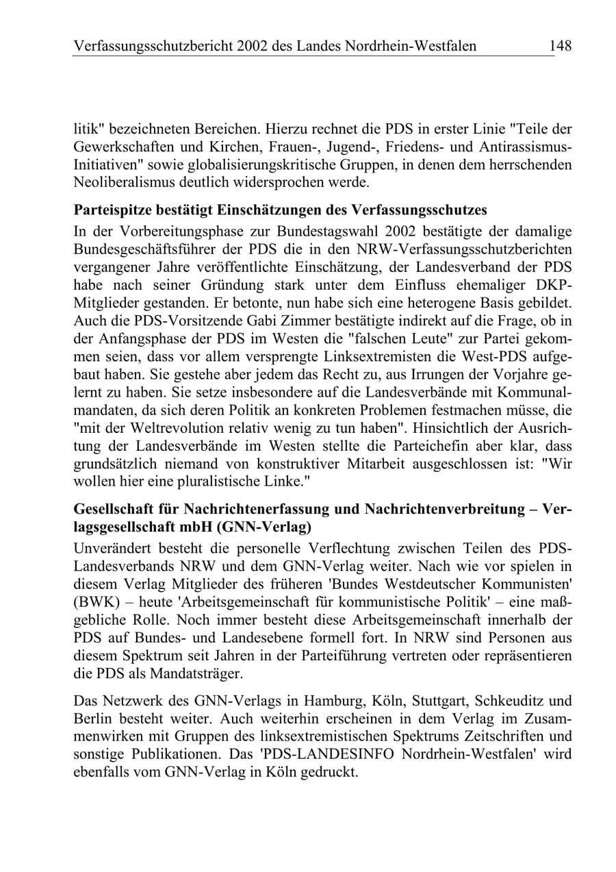 Seite 147 des Verfassungsschutzbericht 2002 Nordrhein-Westfalen