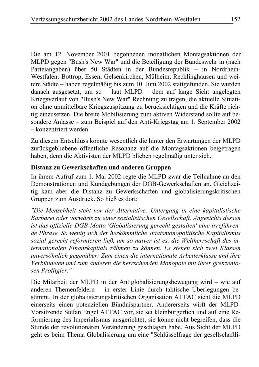 Seite 151 des Verfassungsschutzbericht 2002 Nordrhein-Westfalen