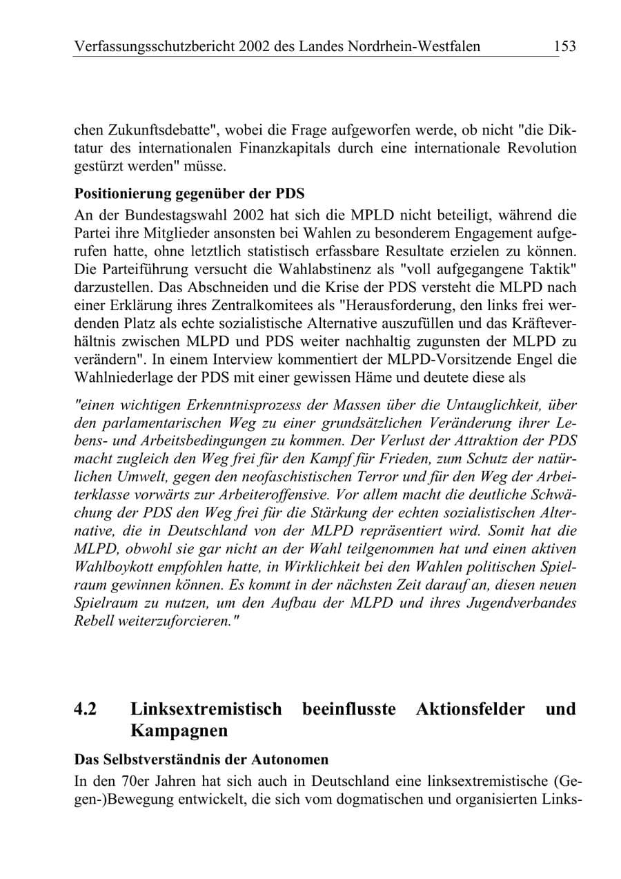 Seite 152 des Verfassungsschutzbericht 2002 Nordrhein-Westfalen