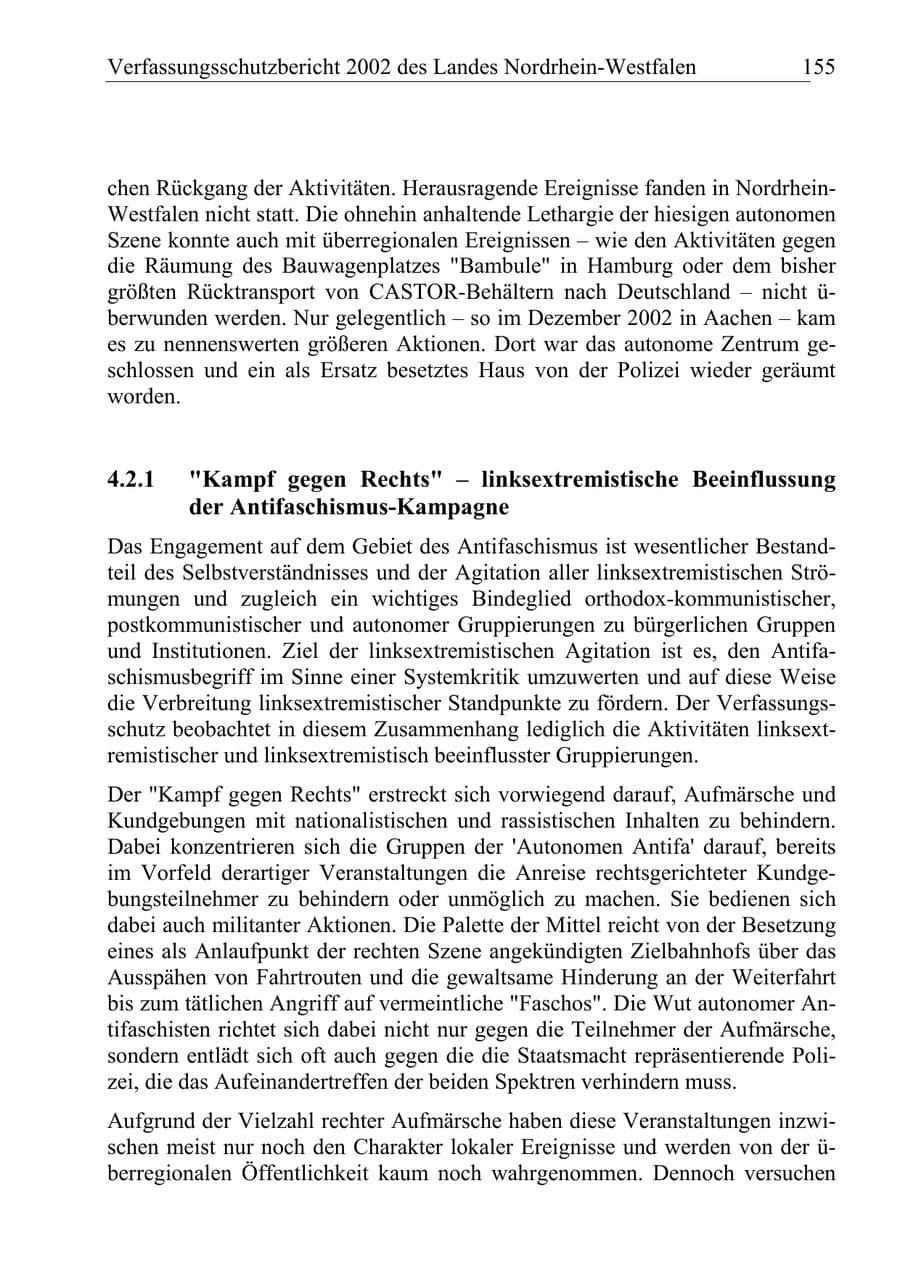 Seite 154 des Verfassungsschutzbericht 2002 Nordrhein-Westfalen