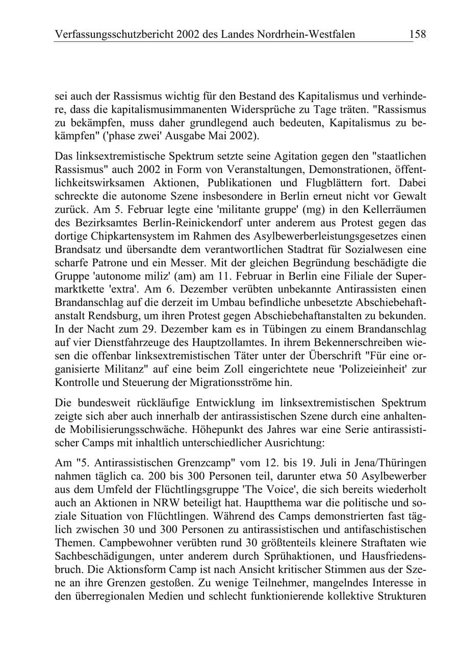 Seite 157 des Verfassungsschutzbericht 2002 Nordrhein-Westfalen