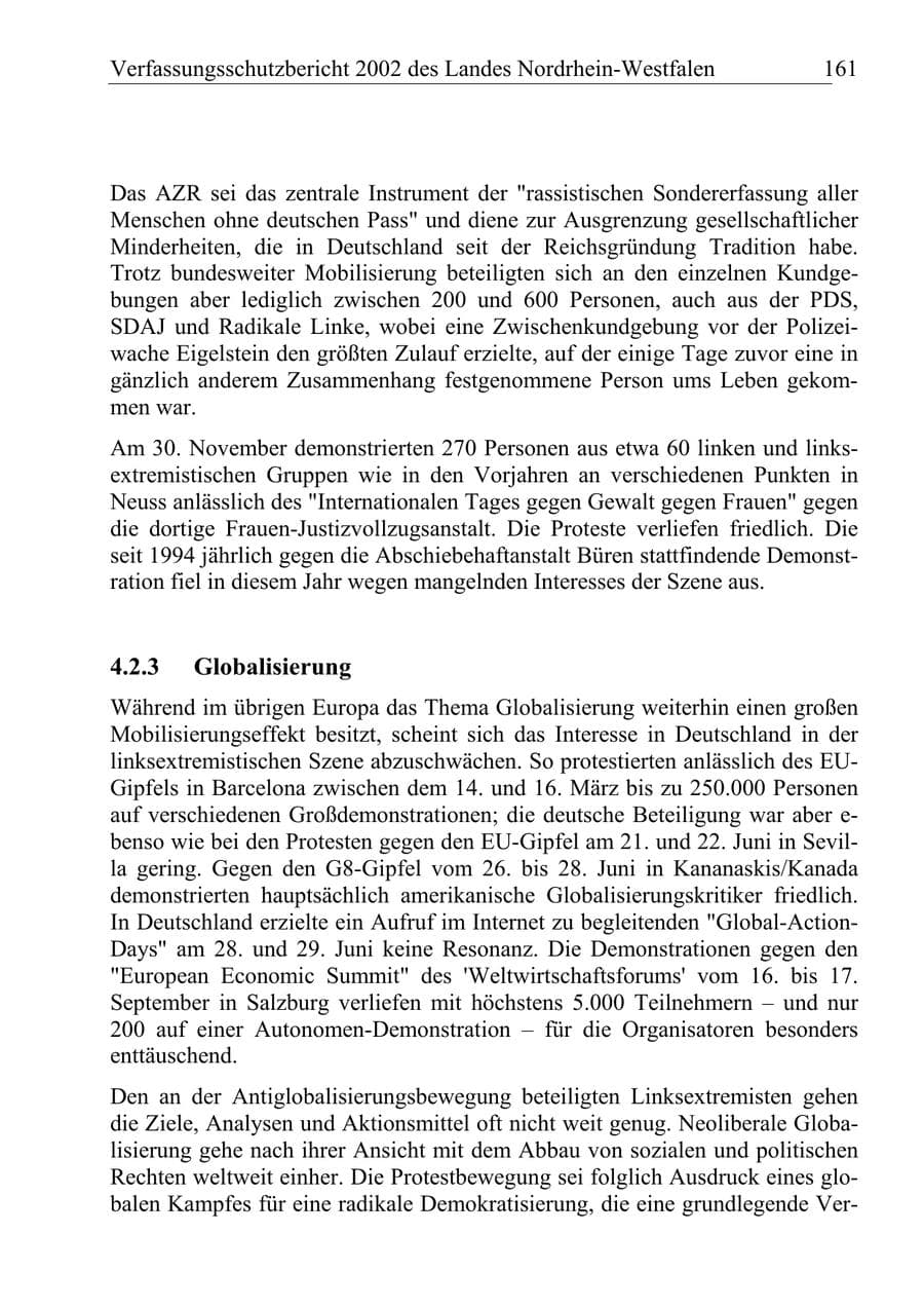 Seite 160 des Verfassungsschutzbericht 2002 Nordrhein-Westfalen