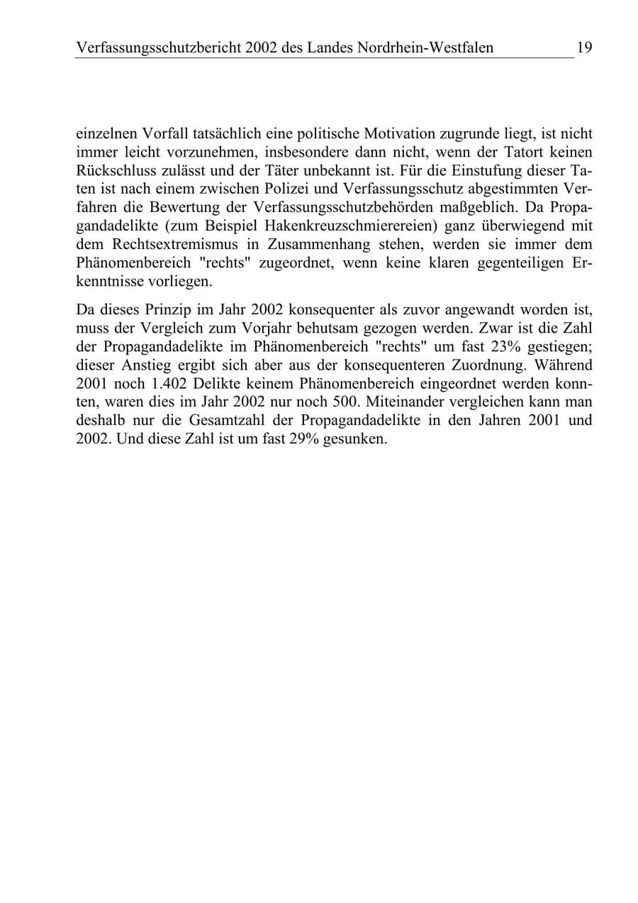 Seite 18 des Verfassungsschutzbericht 2002 Nordrhein-Westfalen