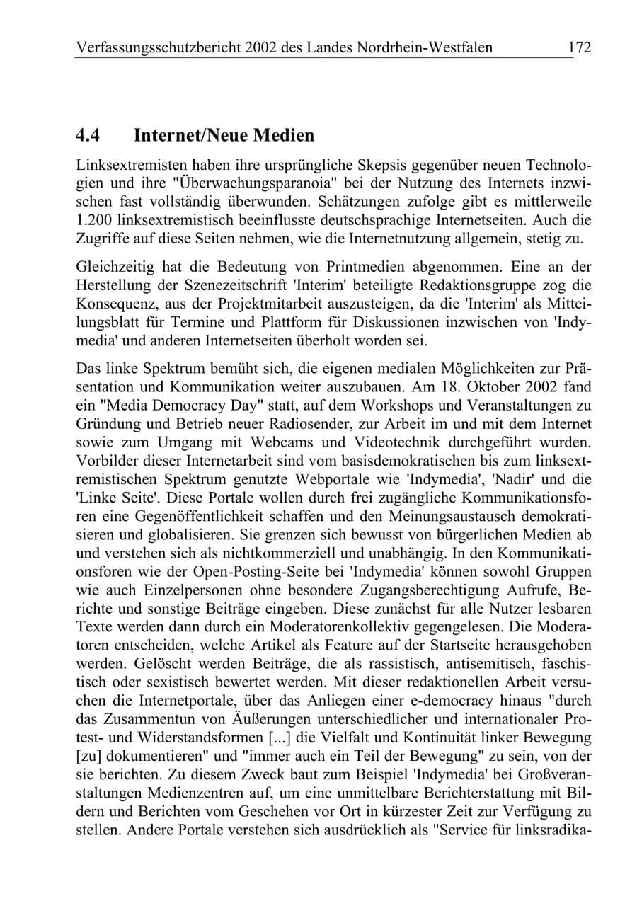 Seite 171 des Verfassungsschutzbericht 2002 Nordrhein-Westfalen