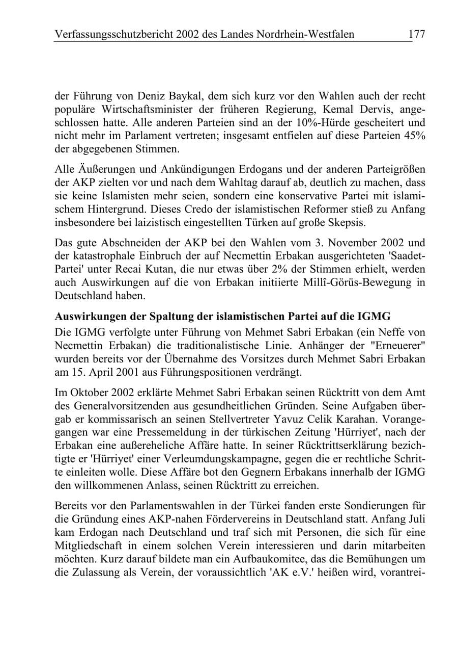 Seite 176 des Verfassungsschutzbericht 2002 Nordrhein-Westfalen