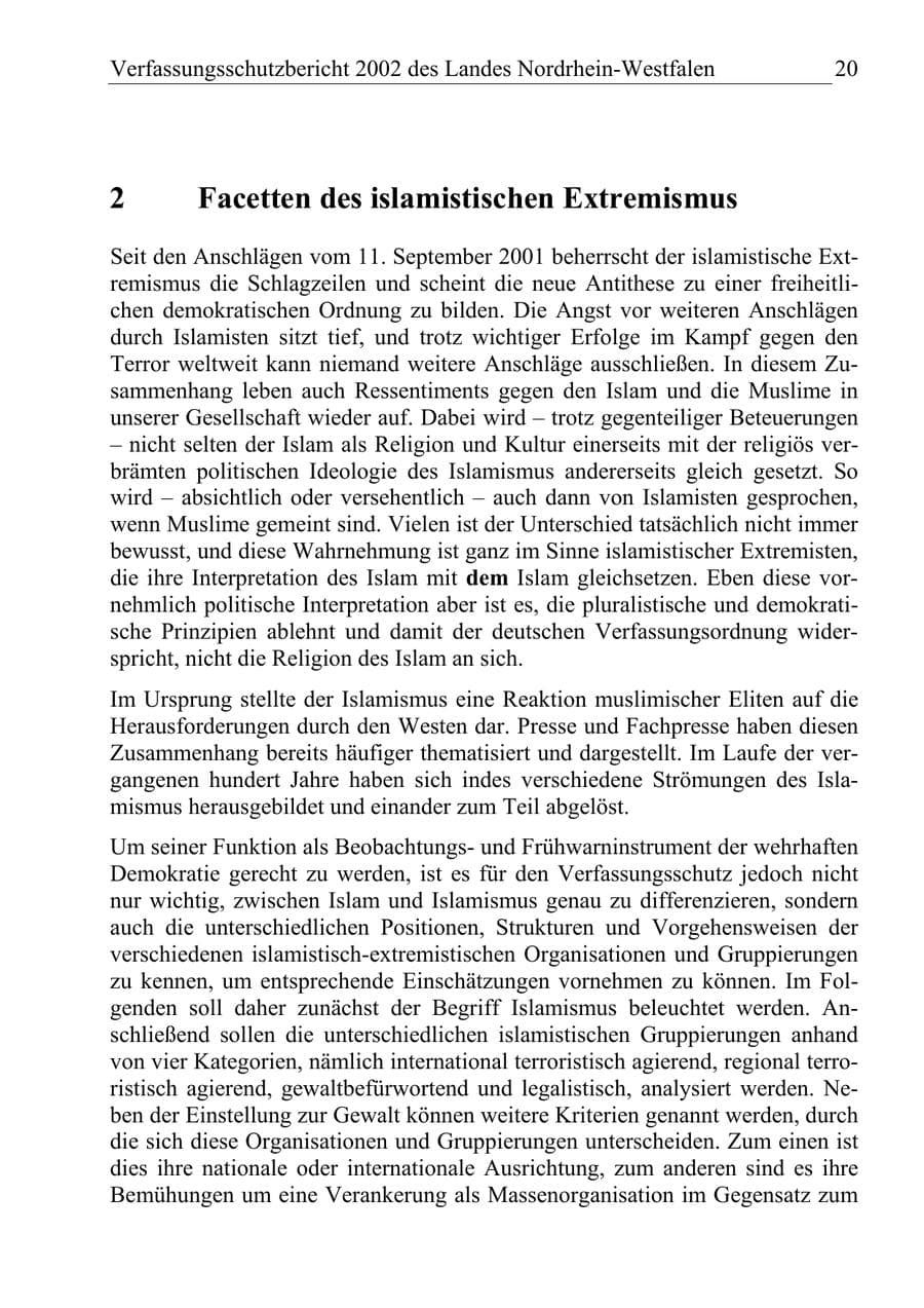 Seite 19 des Verfassungsschutzbericht 2002 Nordrhein-Westfalen
