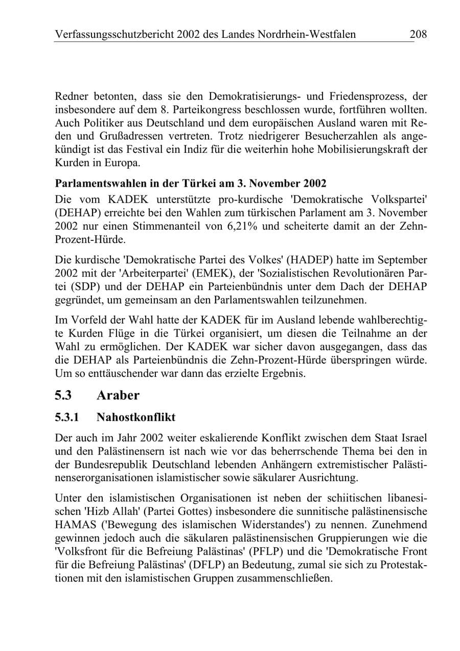 Seite 207 des Verfassungsschutzbericht 2002 Nordrhein-Westfalen
