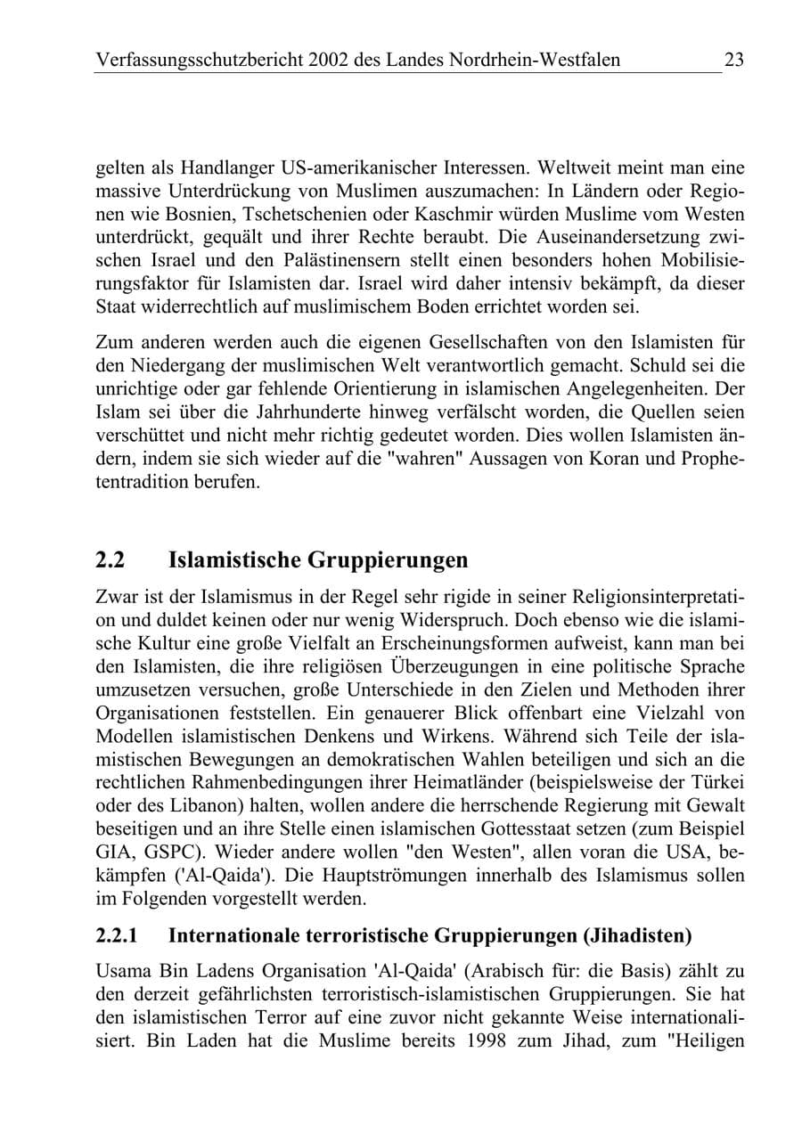 Seite 22 des Verfassungsschutzbericht 2002 Nordrhein-Westfalen