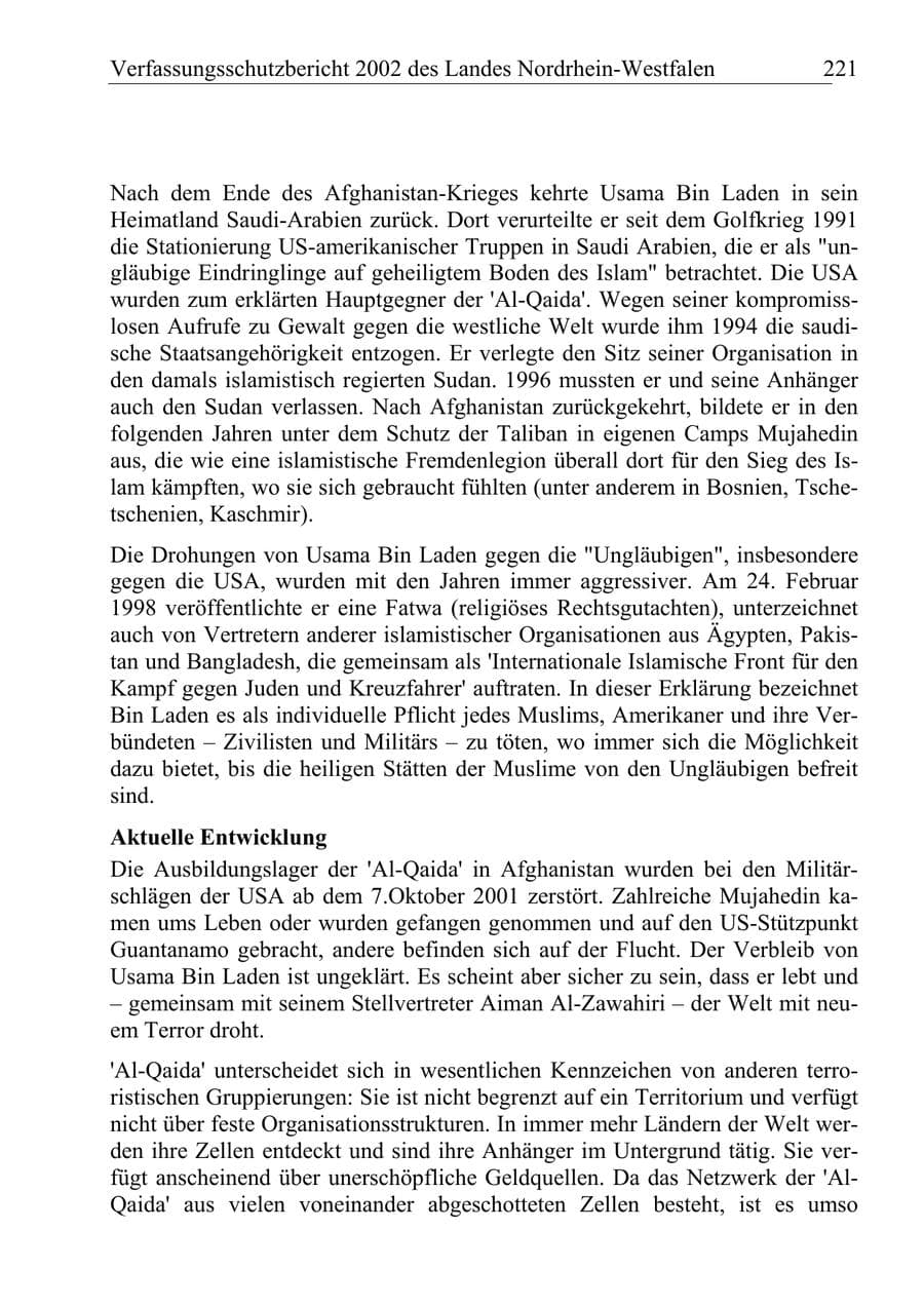 Seite 220 des Verfassungsschutzbericht 2002 Nordrhein-Westfalen
