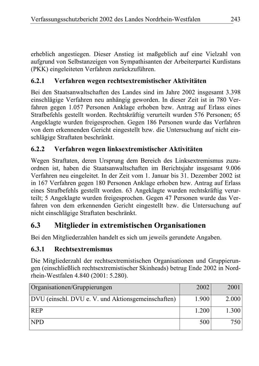 Seite 242 des Verfassungsschutzbericht 2002 Nordrhein-Westfalen