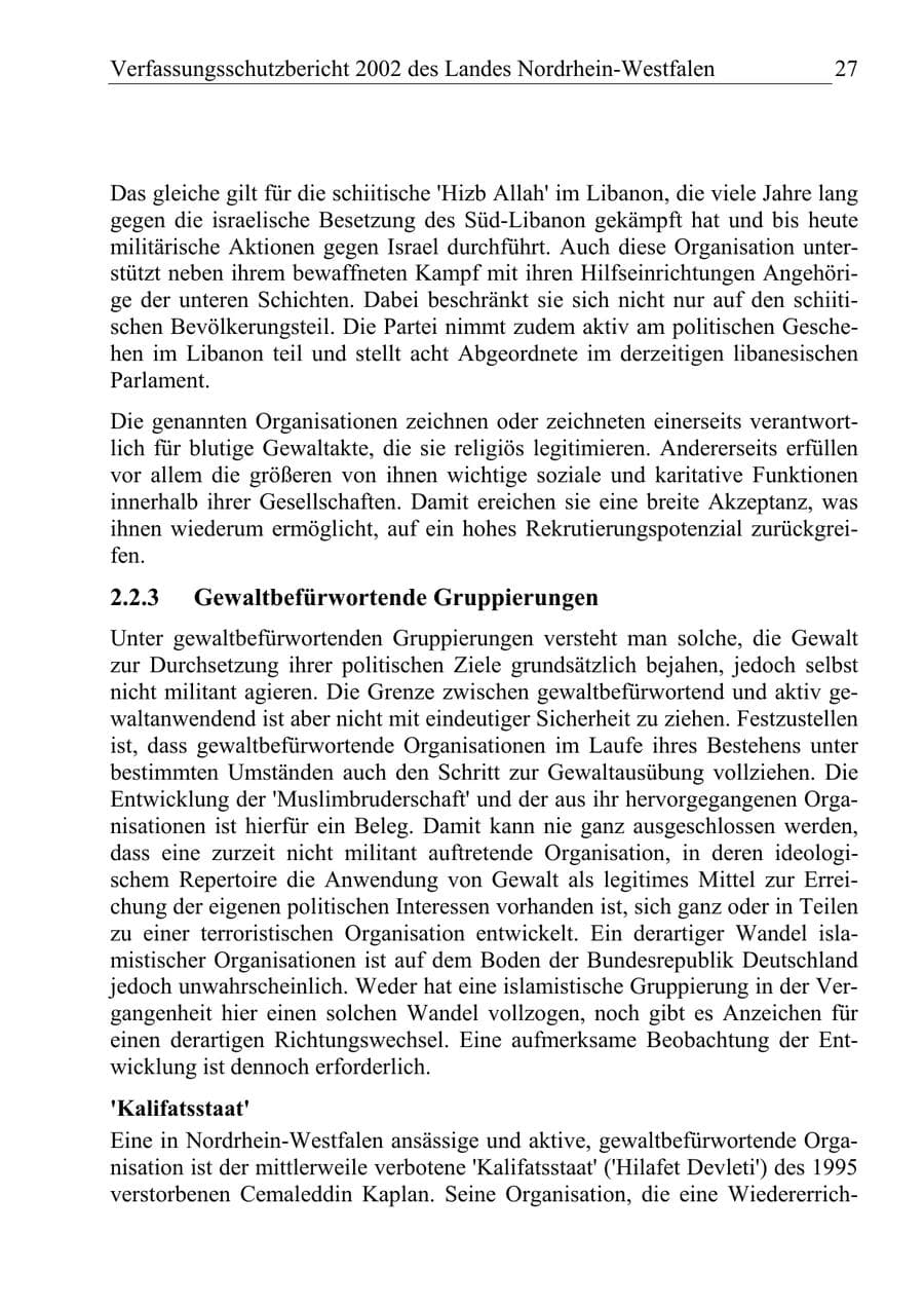 Seite 26 des Verfassungsschutzbericht 2002 Nordrhein-Westfalen