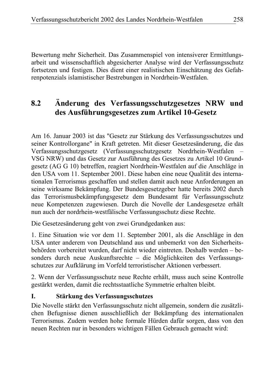 Seite 257 des Verfassungsschutzbericht 2002 Nordrhein-Westfalen