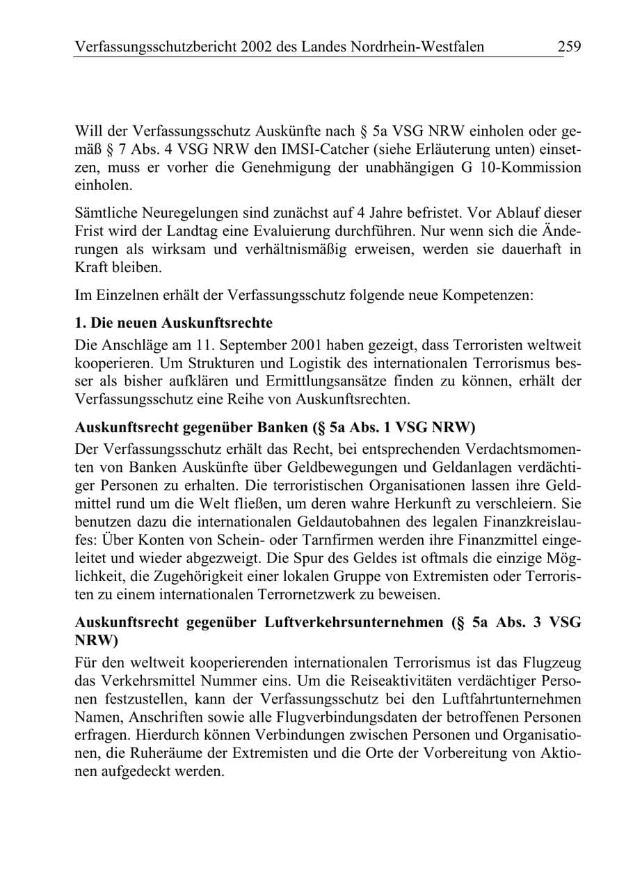 Seite 258 des Verfassungsschutzbericht 2002 Nordrhein-Westfalen