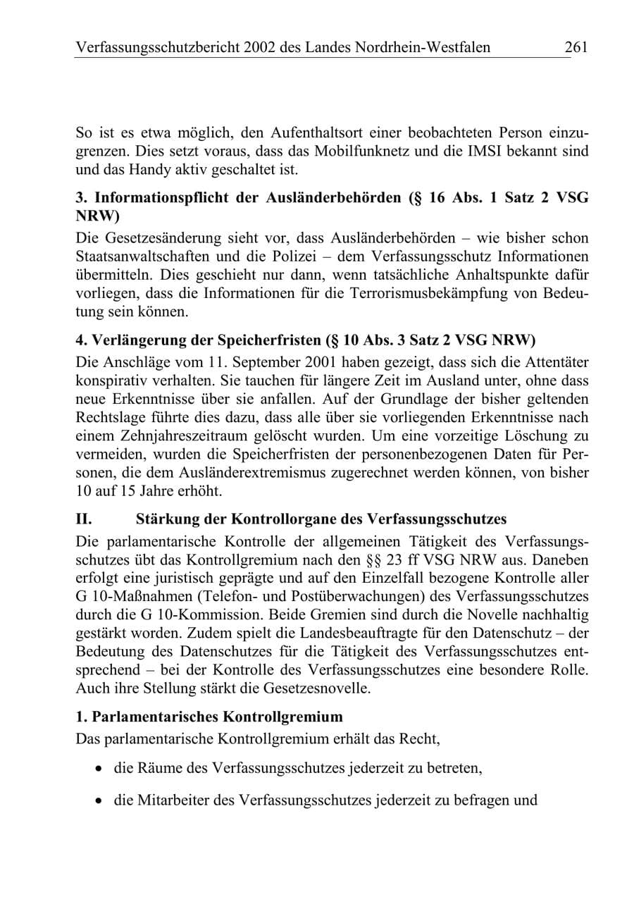 Seite 260 des Verfassungsschutzbericht 2002 Nordrhein-Westfalen