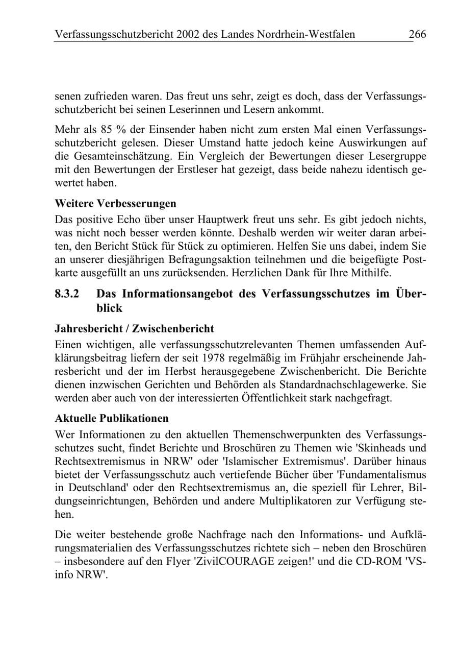 Seite 265 des Verfassungsschutzbericht 2002 Nordrhein-Westfalen