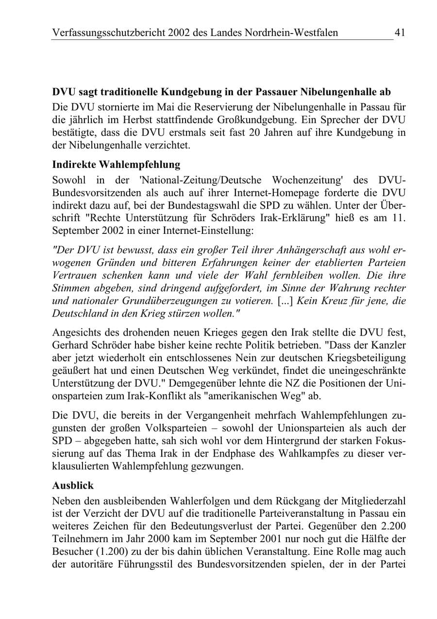 Seite 40 des Verfassungsschutzbericht 2002 Nordrhein-Westfalen