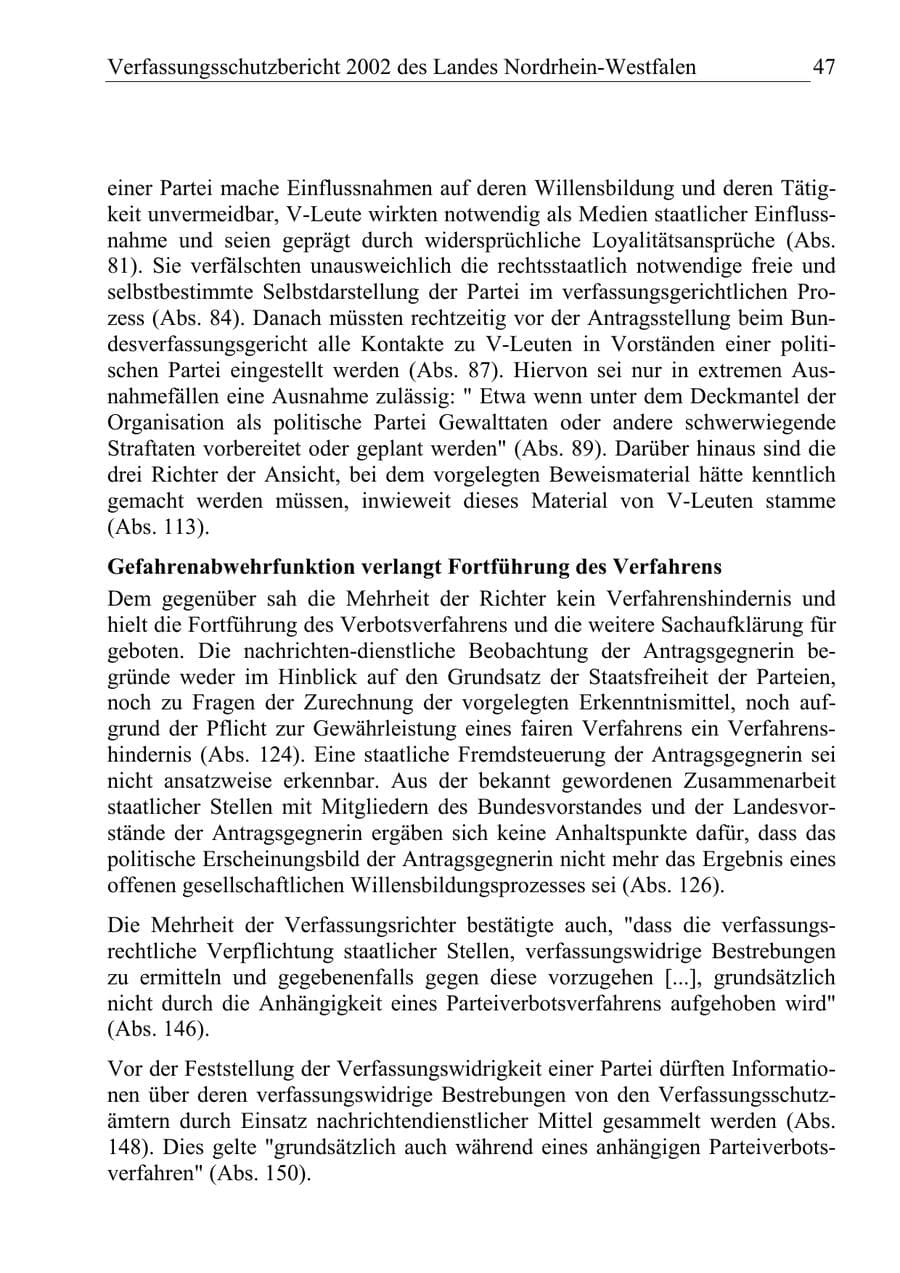 Seite 46 des Verfassungsschutzbericht 2002 Nordrhein-Westfalen