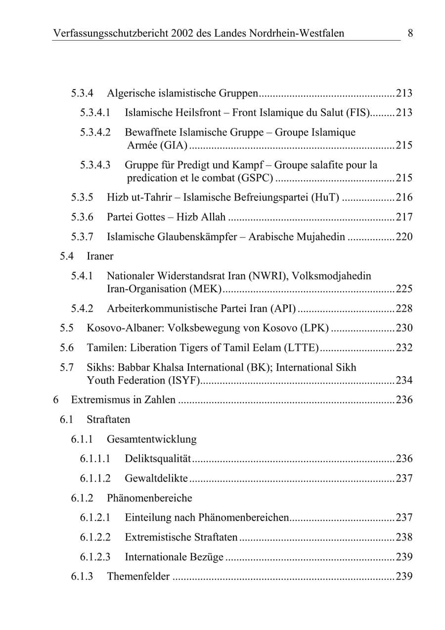 Seite 7 des Verfassungsschutzbericht 2002 Nordrhein-Westfalen