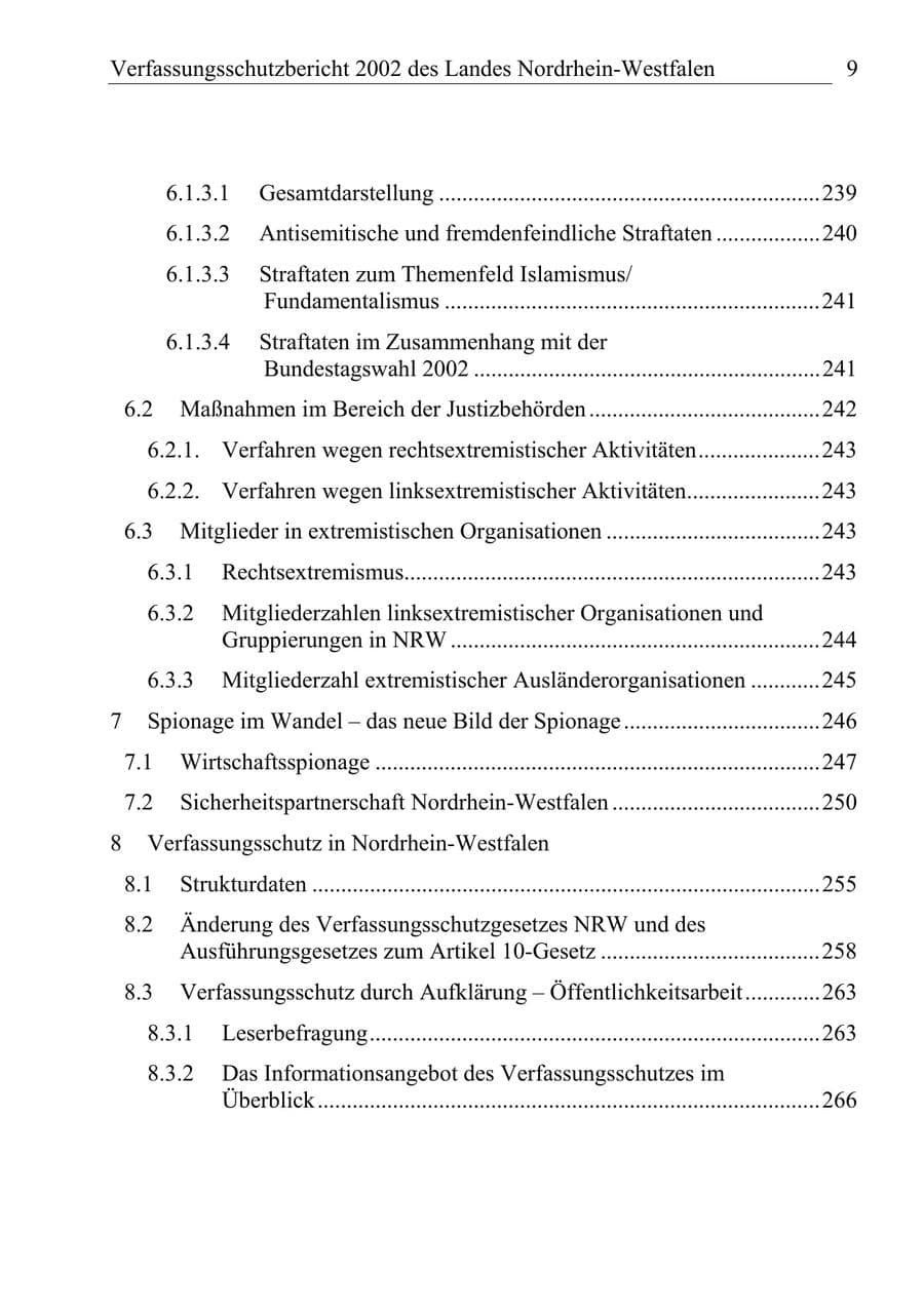 Seite 8 des Verfassungsschutzbericht 2002 Nordrhein-Westfalen