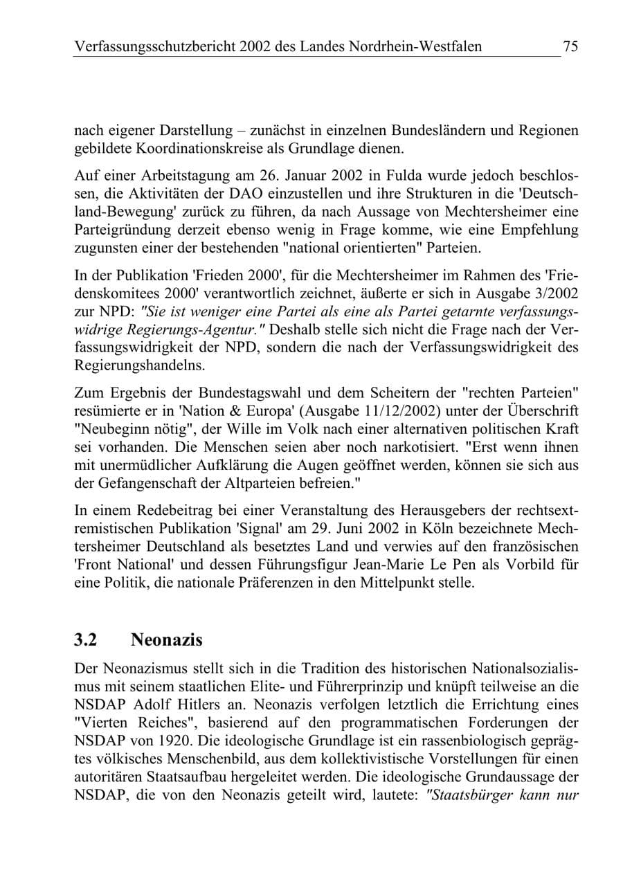 Seite 74 des Verfassungsschutzbericht 2002 Nordrhein-Westfalen
