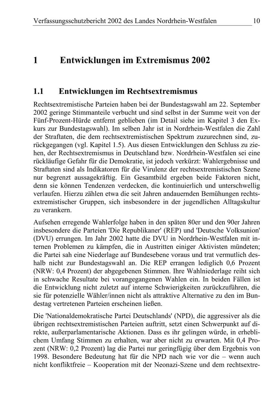 Seite 9 des Verfassungsschutzbericht 2002 Nordrhein-Westfalen